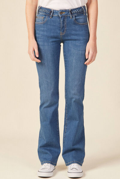 Jeans bootcut détails tressés denim stone femme