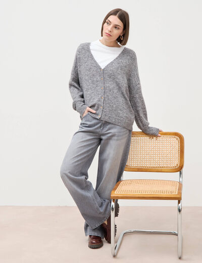 Jeans loose taille standard en coton denim gris clair femme
