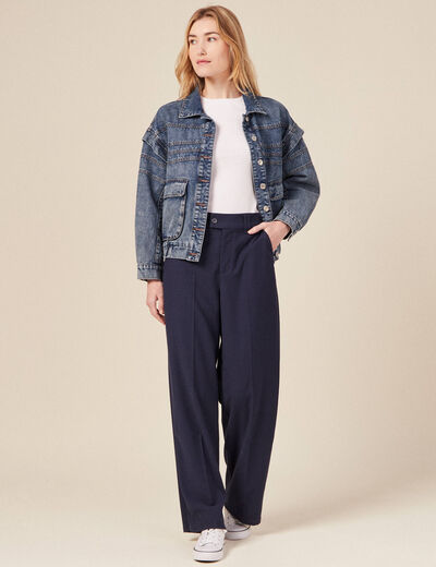Pantalon city large à pinces bleu marine femme
