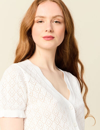 Gilet manches courtes ajouré ecru femme