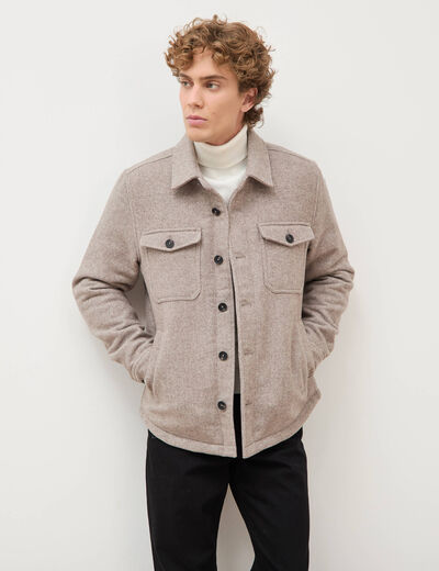 Surchemise boutonn&eacute;e beige homme