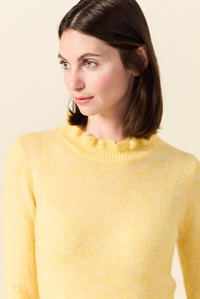 Pull manches longues jaune moutarde femme