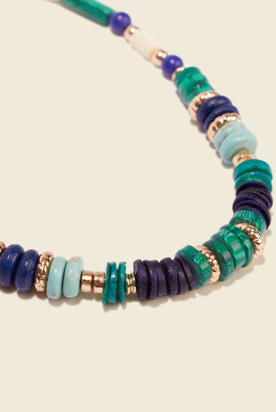 Collier avec perles bleu turquoise femme