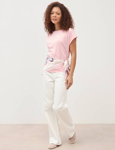 T-shirt col bateau manches courtes rose clair femme