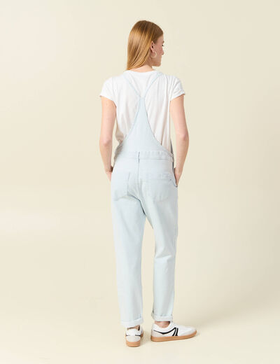 Salopette mom en jeans denim bleach femme