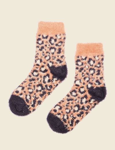 Chaussettes d'intérieur marron cognac femme