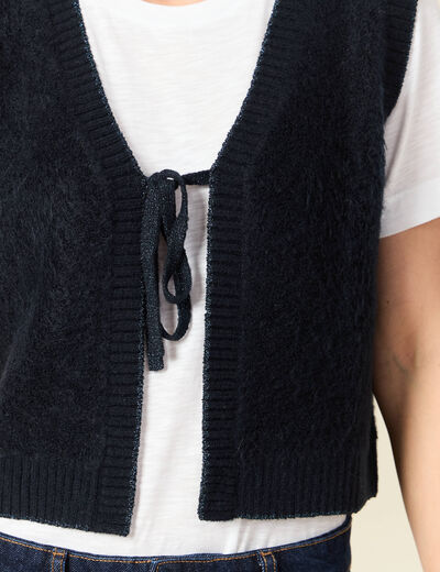 Gilet sherpa droit sans manches bleu marine femme