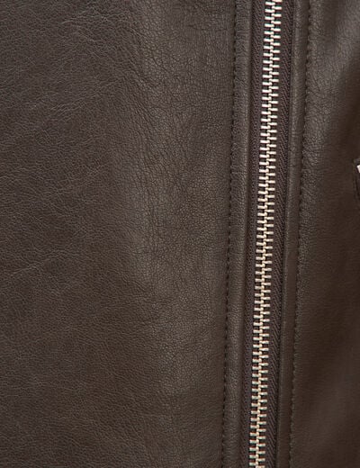 Perfecto manches longues similicuir marron fonc&eacute; femme