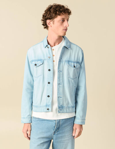 Veste droite en jean denim bleach homme