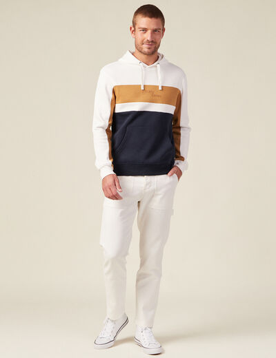 Sweat à capuche 1 poche ecru homme