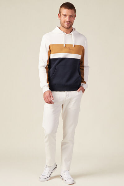 Sweat à capuche 1 poche ecru homme