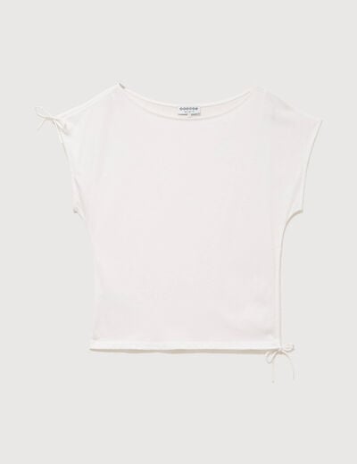 T-shirt col bateau manches courtes ecru femme