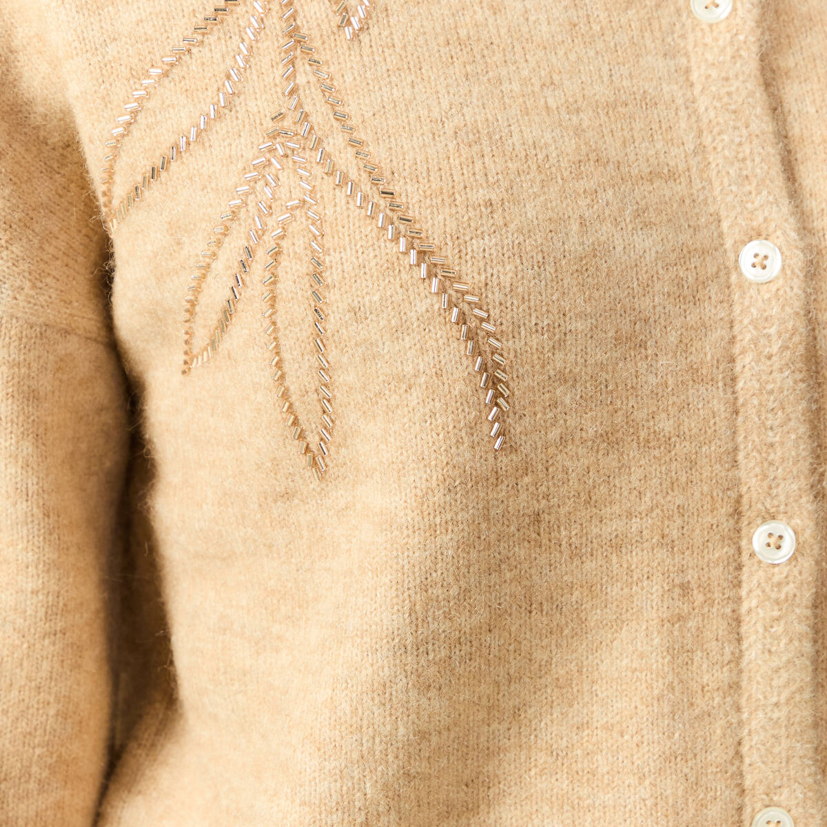 Gilet manches longues col rond creme femme