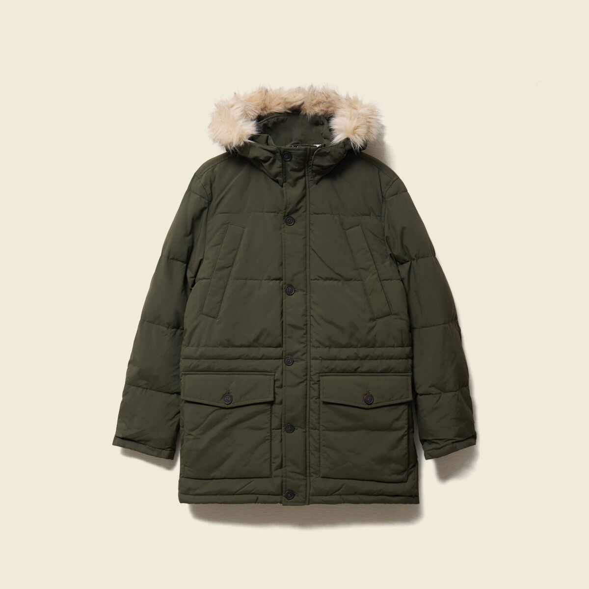 Parka longue droite &agrave; capuche vert kaki homme