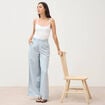 Pantalon large taille haute ceinture bleu ciel femme