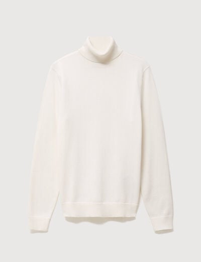 Pull fin col montant manches longues ecru homme