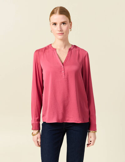 Blouse manches longues satin vieux rose femme