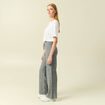 Pantalon large taille haute en maille gris femme