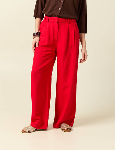 Pantalon large taille standard rouge femme