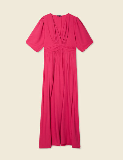 Robe longue évasée rose framboise femme