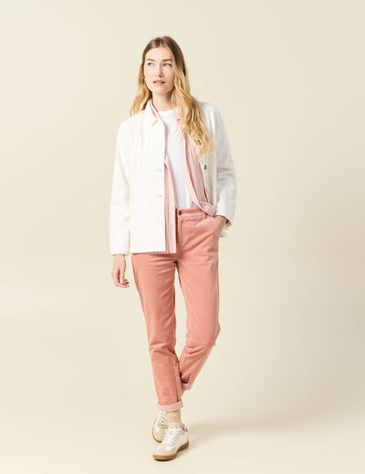 Pantalon chino velours côtelé rouge clair femme