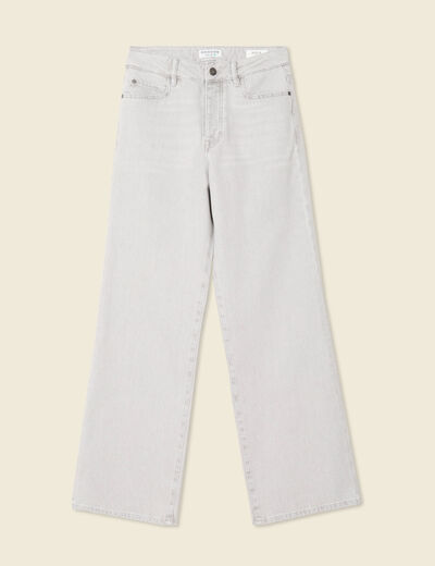 Jeans large taille haute denim gris clair femme