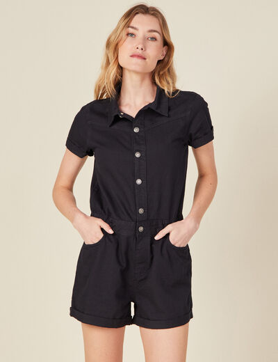 Combishort boutonnée noir femme