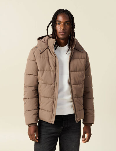 Doudoune capuche amovible marron foncé homme