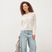 Pull ajour&eacute; col rond manches longues ecru femme