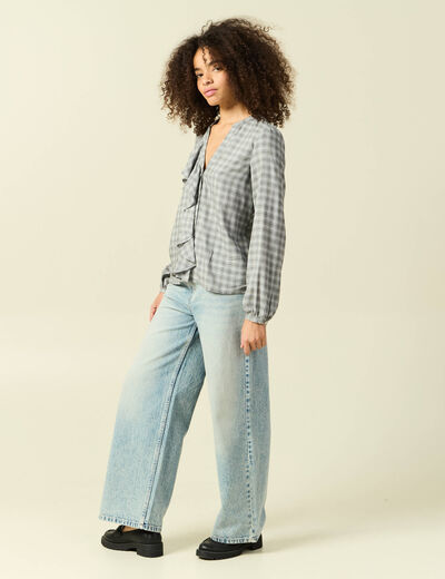 Chemise droite courte manches longues gris fonc&eacute; femme