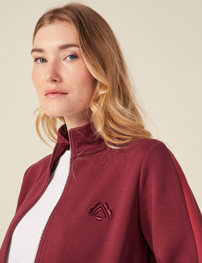 Gilet manches longues zippé prune femme