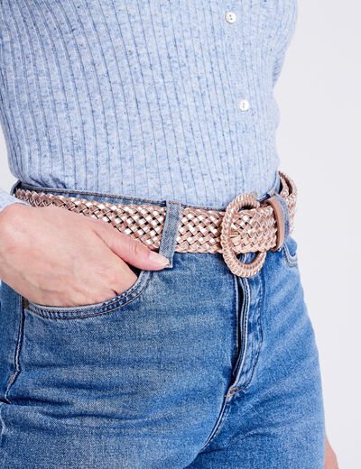 Ceinture tressée métallisée rouge clair femme