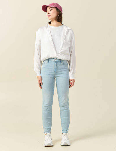 Jeans slim taille haute 7/8ème denim bleach femme