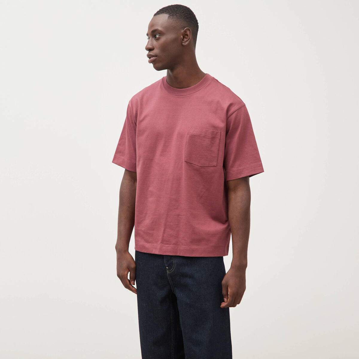 T-shirt droit en coton col ras du cou vieux rose homme