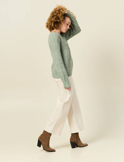 Pull manches longues vert kaki femme