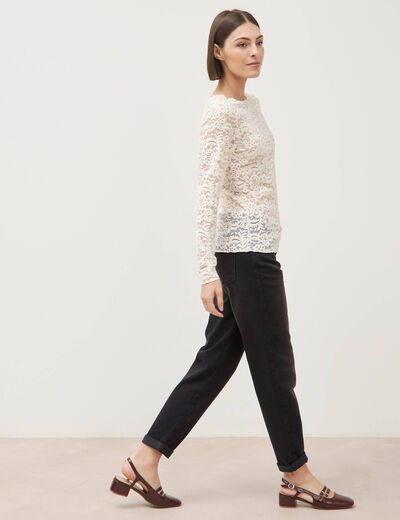 Blouse droite col bateau dentelle ivoire femme