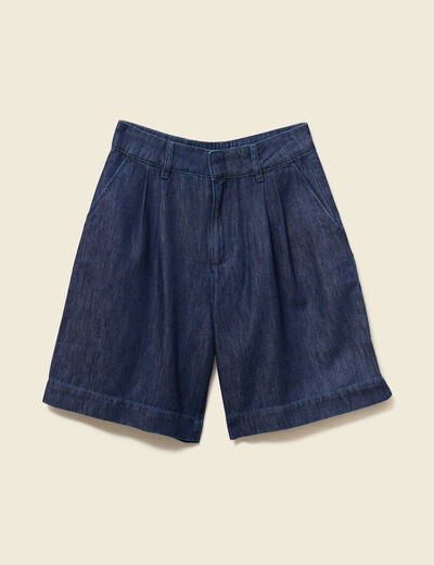 Bermuda droit pinces en jean denim brut femme