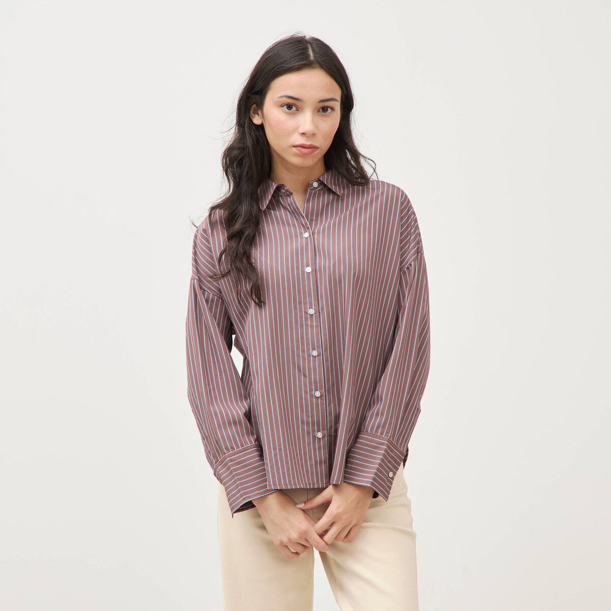 Chemise ample manches longues fluide marron femme