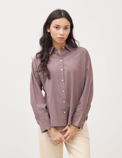 Chemise ample manches longues fluide marron femme