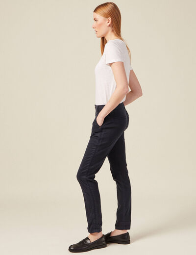 Chino 7/8&egrave;me taille standard bleu fonc&eacute; femme