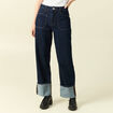 Jeans wide large taille haute denim brut rinse femme