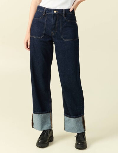 Jeans wide large taille haute denim brut rinse femme