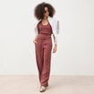 Pantalon large taille standard fluide marron cognac femme