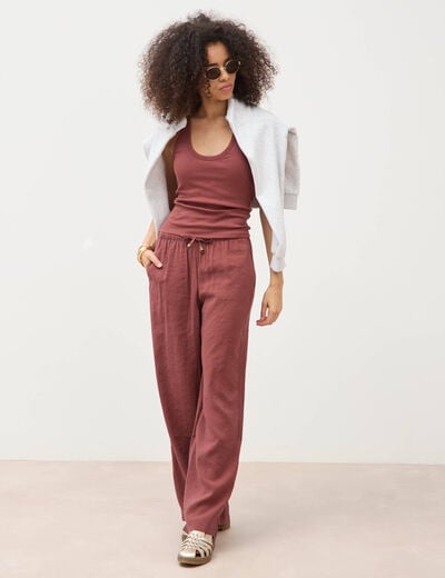 Pantalon large taille standard fluide marron cognac femme