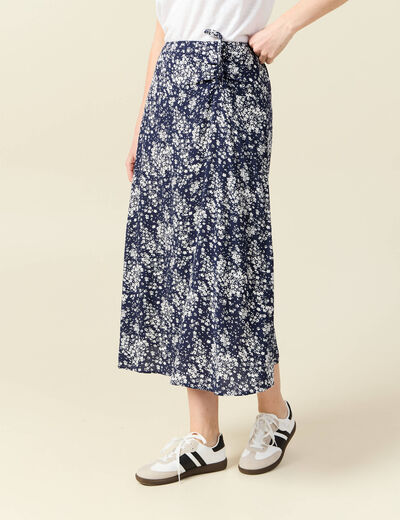Jupe longue portefeuille bleu femme