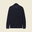 Pull manches longues col châle bleu marine homme