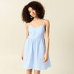 Robe évasée col V sans manches en coton bleu femme