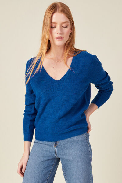 Pull manches longues bleu electrique femme