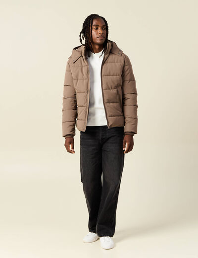 Doudoune capuche amovible marron foncé homme