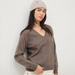 Pull droit col v manches longues taupe femme